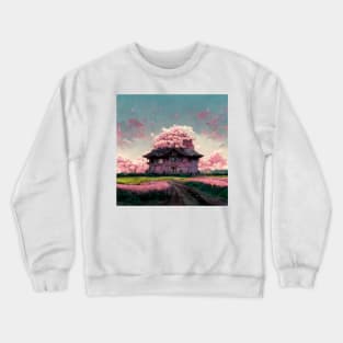 Abandoned House Surrounded by Flowers Crewneck Sweatshirt